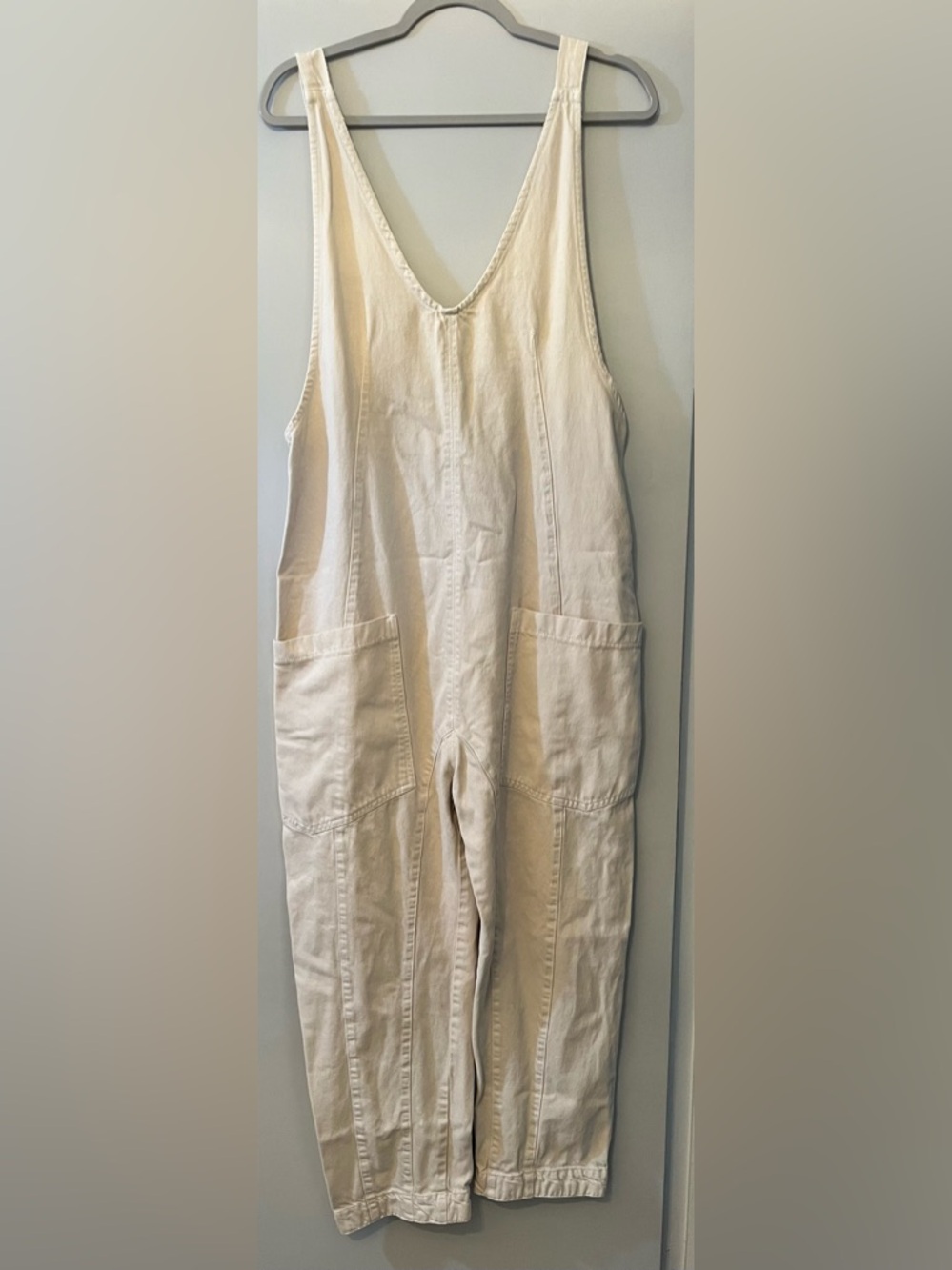 We The Free Cream Utility Overall Jumpsuit with Front Pockets